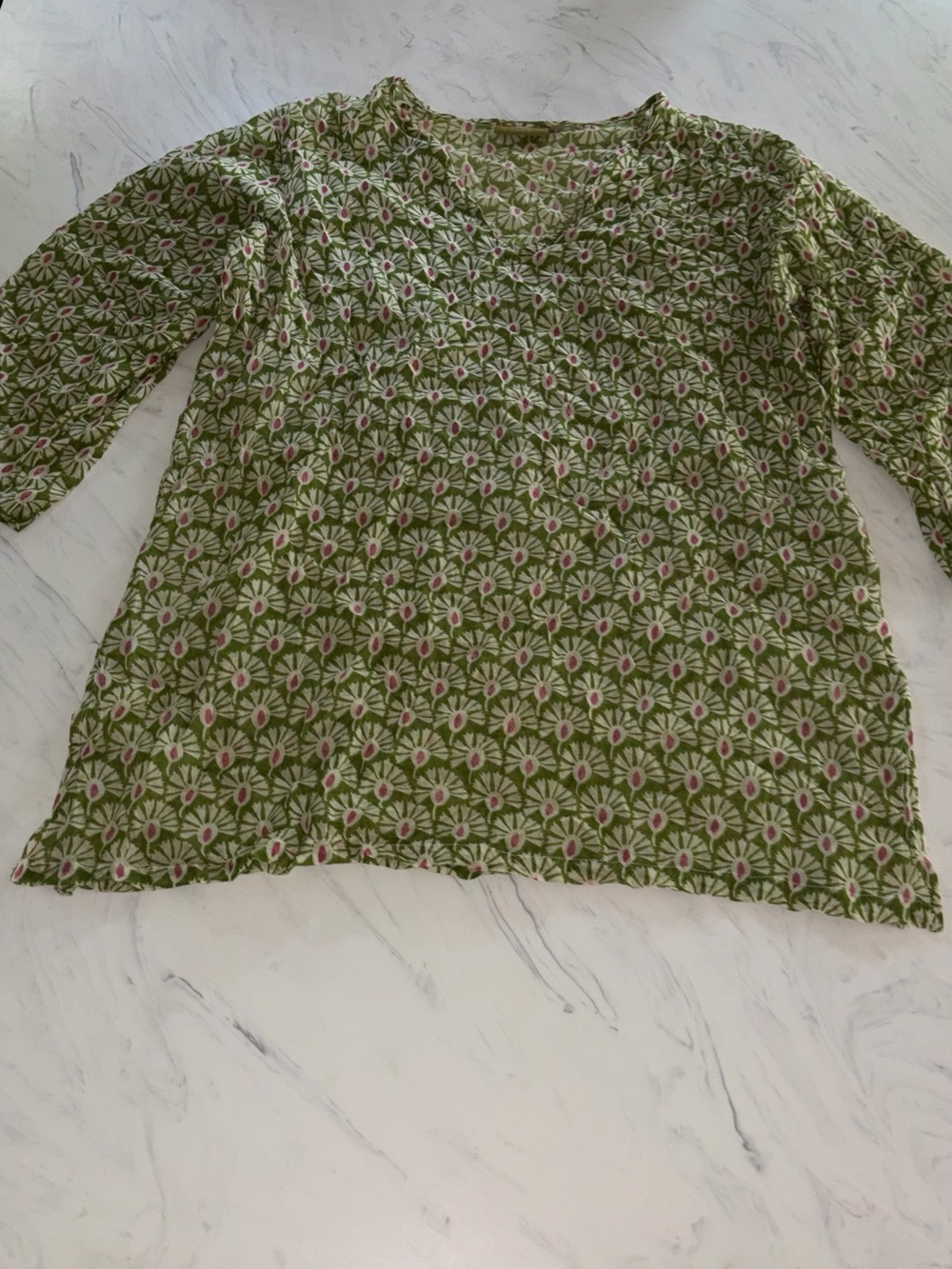 Rock flower paper tunic cover up swim shirt pink green geometric floral print l